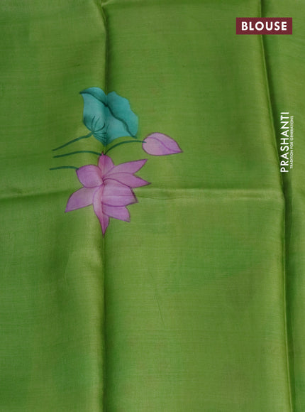 Pure tussar silk saree teal green shade and green with plain body and pichwai hand painted pallu & border