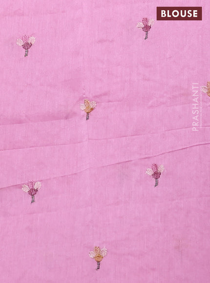 Pure organza silk saree light pink with allover embroidery and embroidery border