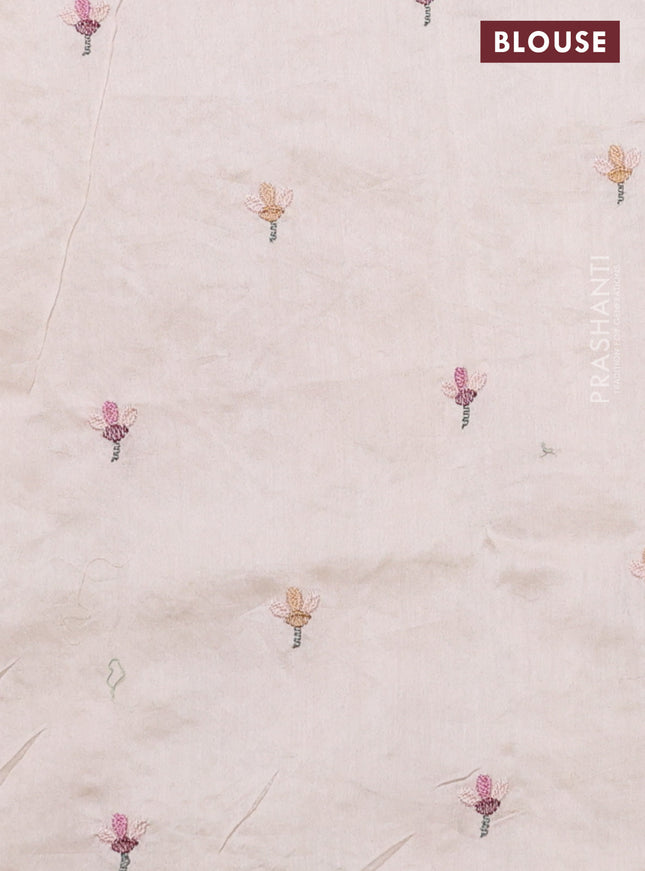 Pure organza silk saree cream with allover embroidery and embroidery border