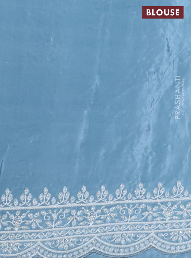 Pure organza silk saree pastel blue with allover embroidery & beaded work and embroidery border