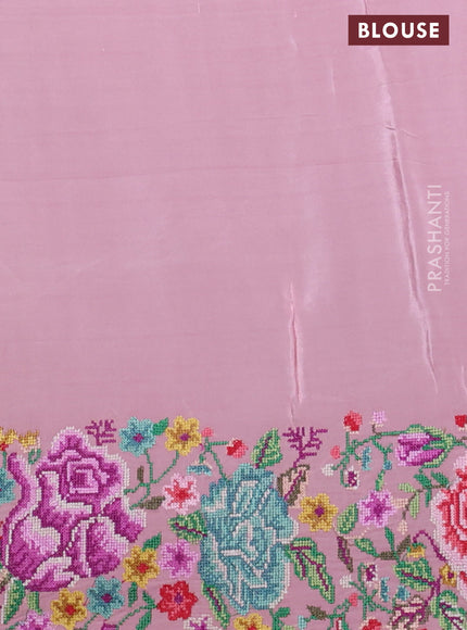 Pure organza silk saree peach pink with embroidery buttas and convent embroidery border