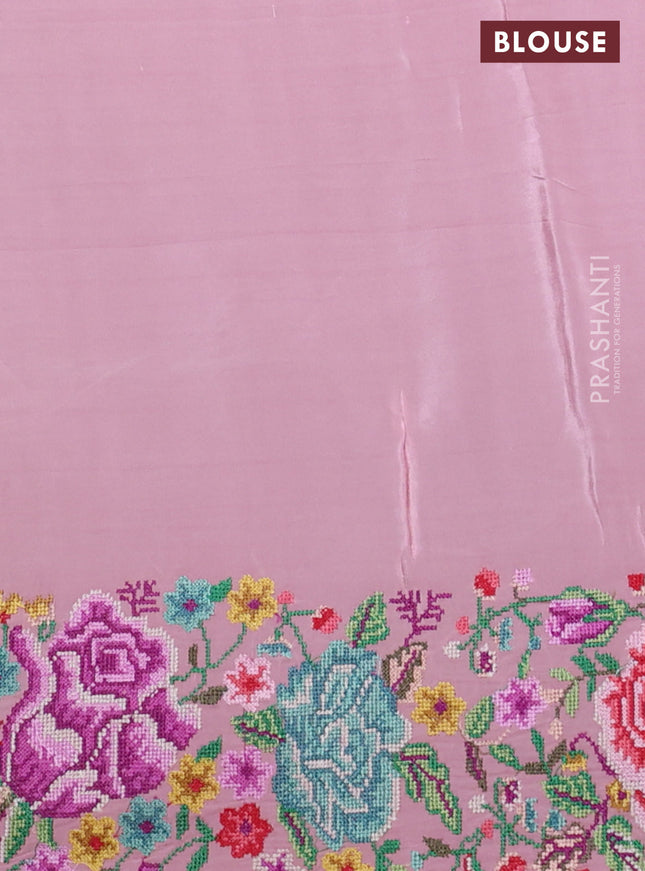 Pure organza silk saree peach pink with embroidery buttas and convent embroidery border