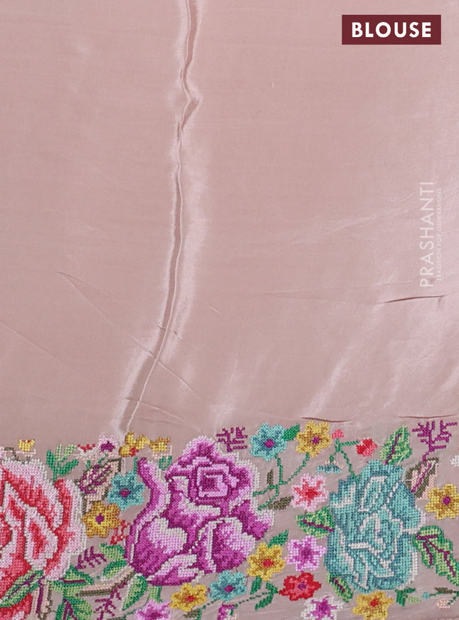 Pure organza silk saree beige with embroidery buttas and petite embroidery border