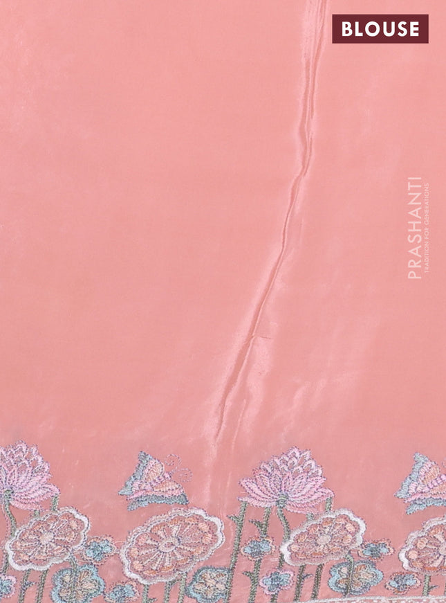 Pure organza silk saree peach shade with butterfly embroidery buttas and embroidery border