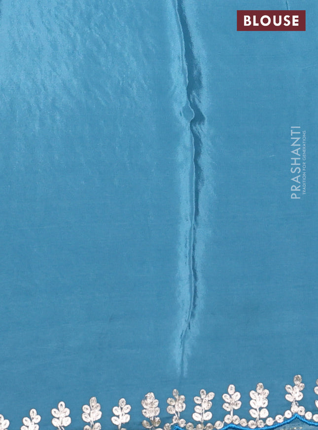 Pure organza silk saree blue shade with allover embroidery and embroidery border