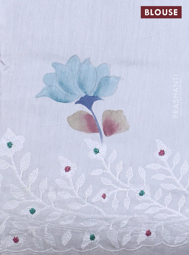 Pure organza silk saree greyish blue with allover floral hand painted prints and embroidery border