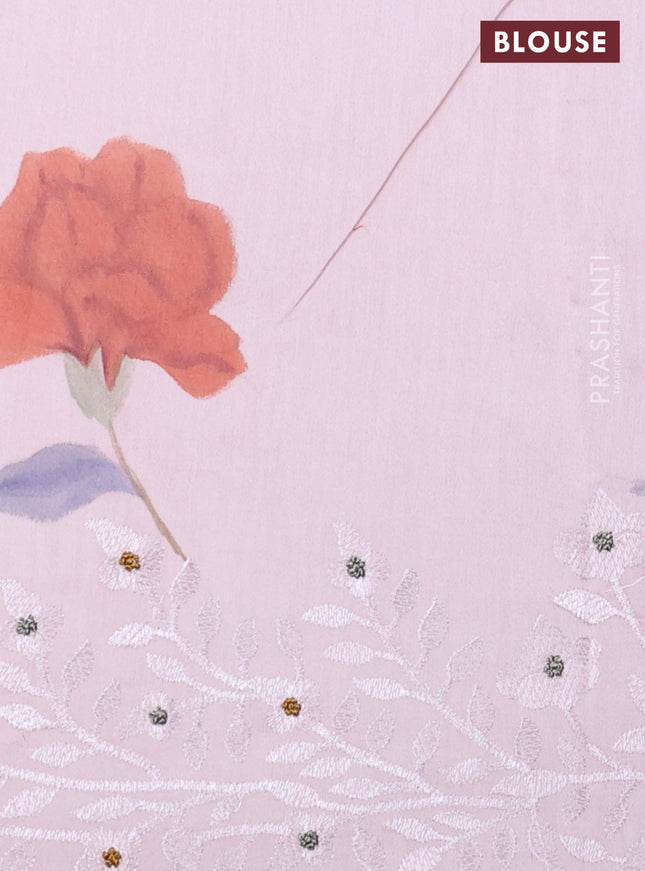 Pure organza silk saree peach shade with allover floral hand painted prints and embroidery border