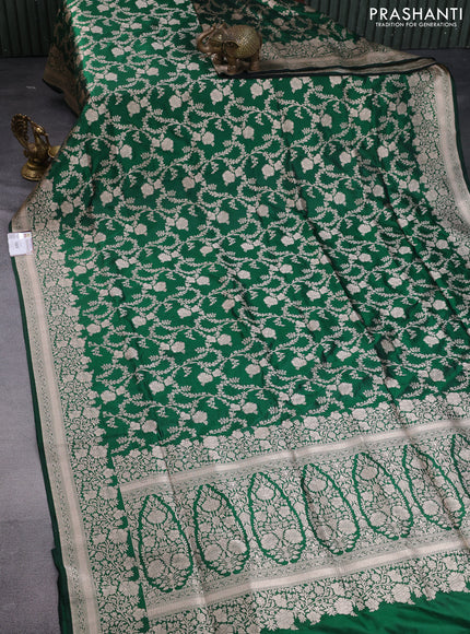 Pure banarasi uppada silk saree green with allover zari woven brocade weaves and zari woven border