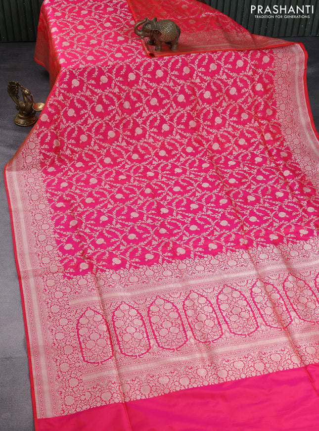 Pure banarasi uppada silk saree dual shade of pinkish orange with allover zari woven brocade weaves and zari woven border