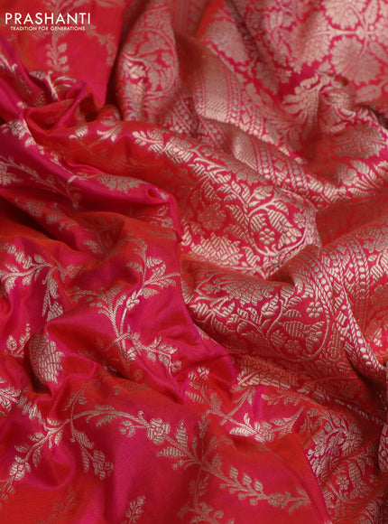 Pure banarasi uppada silk saree dual shade of pinkish orange with allover zari woven brocade weaves and zari woven border
