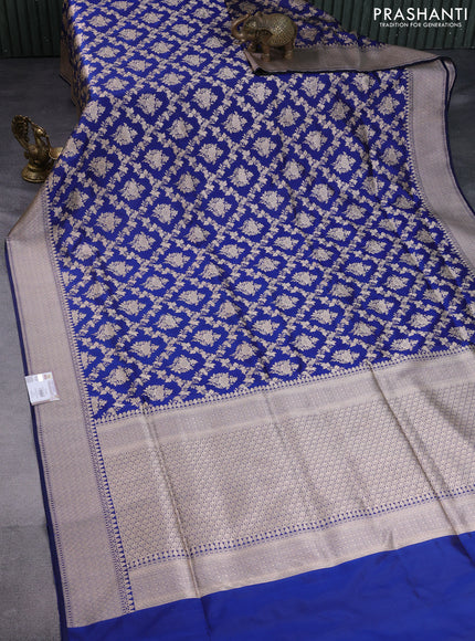 Pure banarasi uppada silk saree blue with allover zari woven brocade weaves and zari woven border