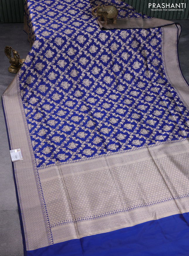 Pure banarasi uppada silk saree blue with allover zari woven brocade weaves and zari woven border