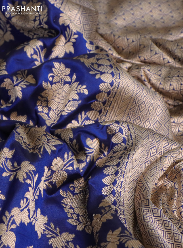 Pure banarasi uppada silk saree blue with allover zari woven brocade weaves and zari woven border