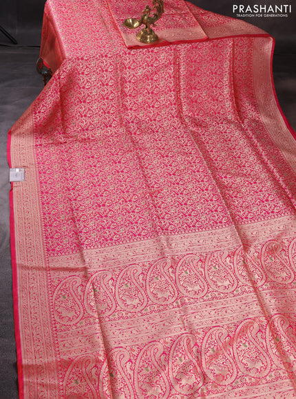 Pure banarasi uppada silk saree dual shade of pink with allover zari woven brocade weaves and zari woven border