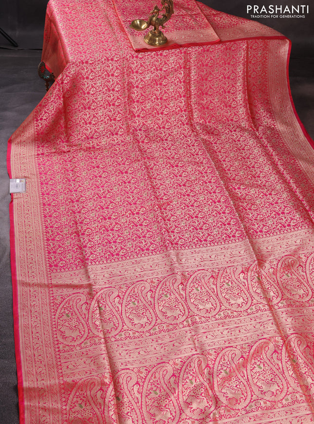 Pure banarasi uppada silk saree dual shade of pink with allover zari woven brocade weaves and zari woven border