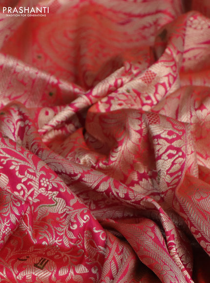 Pure banarasi uppada silk saree dual shade of pink with allover zari woven brocade weaves and zari woven border