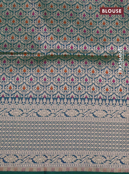 Pure banarasi uppada silk saree dual shade of bluish green with allover zari woven butta weaves and zari woven border