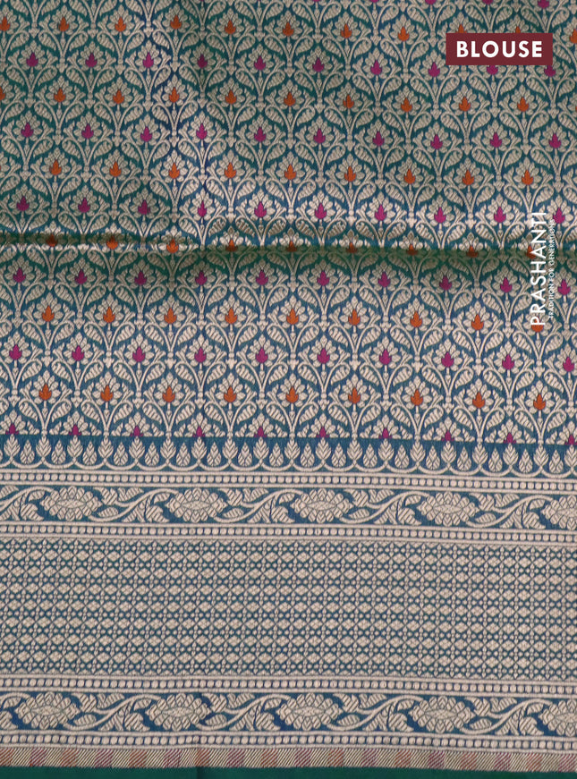 Pure banarasi uppada silk saree dual shade of bluish green with allover zari woven butta weaves and zari woven border