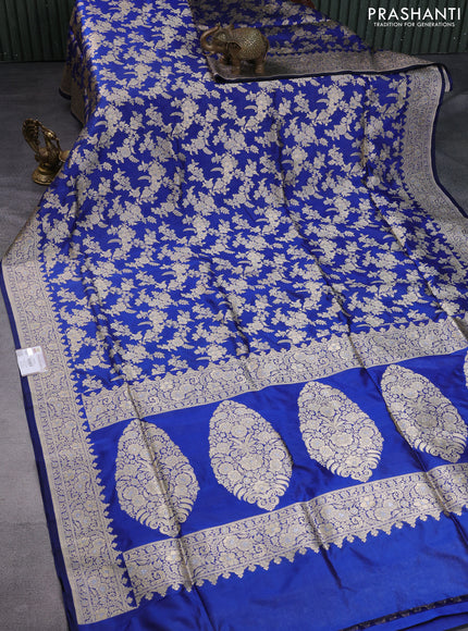 Pure banarasi uppada silk saree blue with allover zari woven brocade weaves and zari woven border