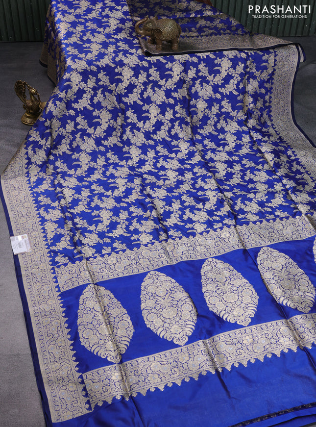 Pure banarasi uppada silk saree blue with allover zari woven brocade weaves and zari woven border