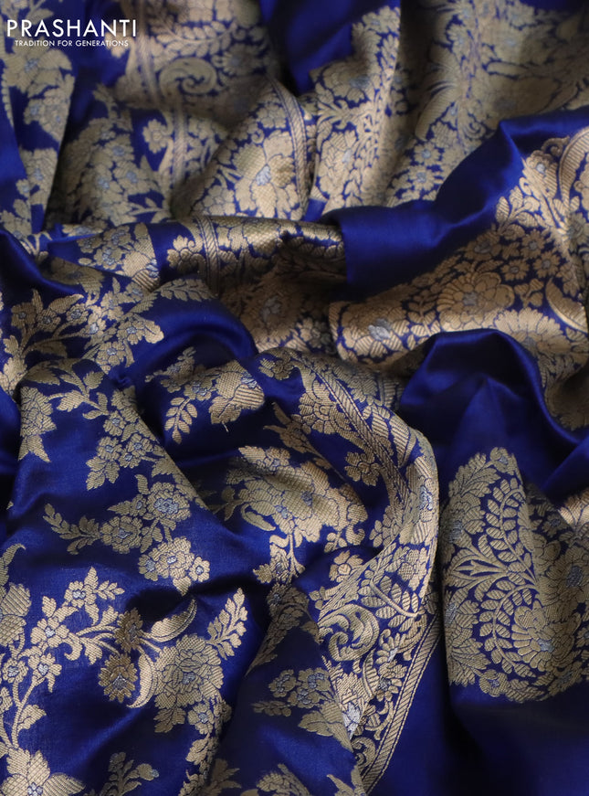 Pure banarasi uppada silk saree blue with allover zari woven brocade weaves and zari woven border