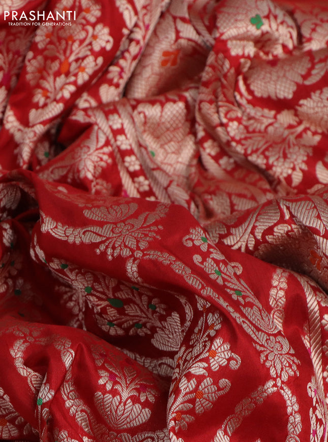 Pure banarasi uppada silk saree red with allover zari woven brocade weaves and zari woven border