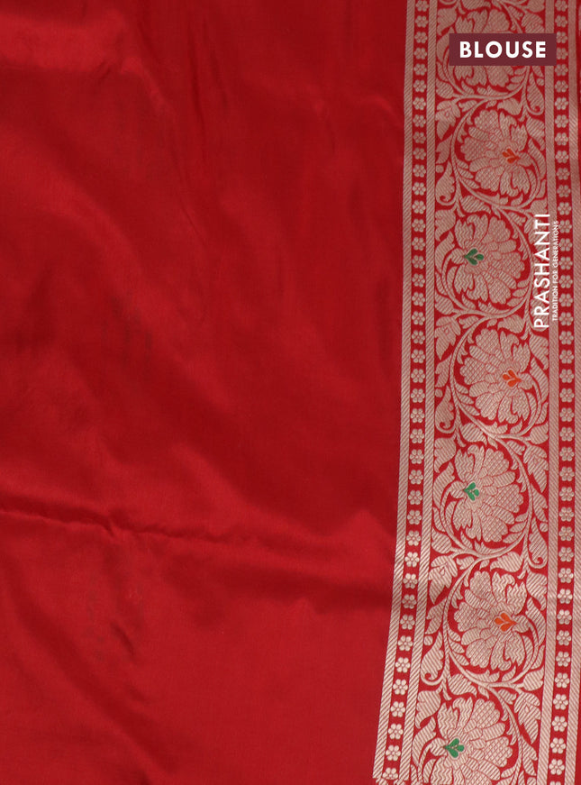 Pure banarasi uppada silk saree red with allover zari woven brocade weaves and zari woven border