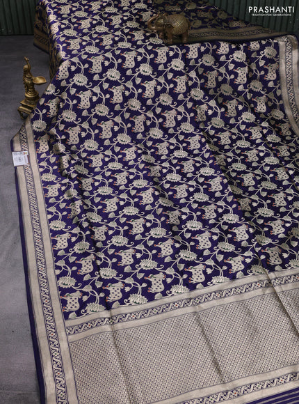 Pure banarasi uppada silk saree navy blue with allover zari woven pichwai design weaves and zari woven border