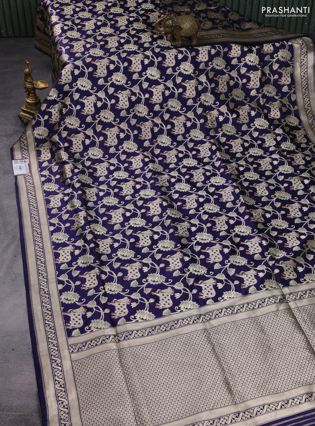 Pure banarasi uppada silk saree navy blue with allover zari woven pichwai design weaves and zari woven border