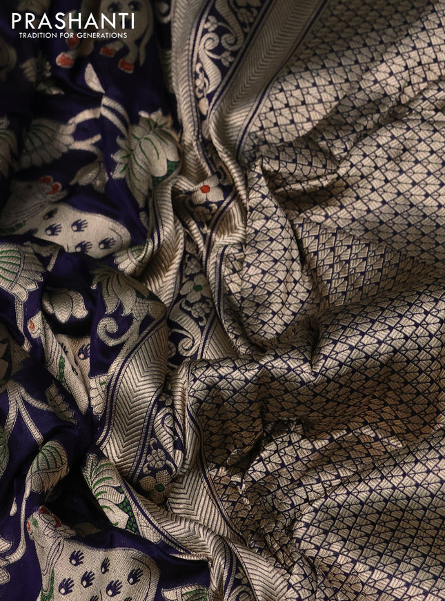 Pure banarasi uppada silk saree navy blue with allover zari woven pichwai design weaves and zari woven border