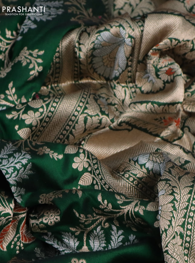 Pure banarasi uppada silk saree green with allover silver & gold zari weaves and zari woven border