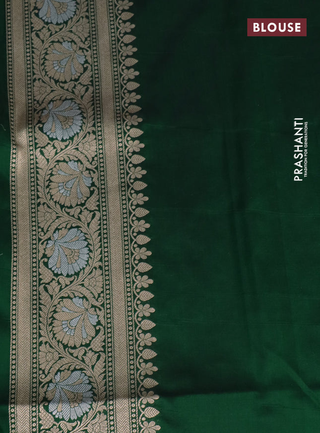 Pure banarasi uppada silk saree green with allover silver & gold zari weaves and zari woven border
