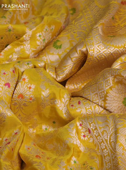 Pure banarasi uppada silk saree yellow with allover zari woven brocade weaves and zari woven border