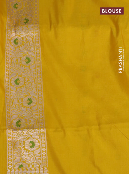 Pure banarasi uppada silk saree yellow with allover zari woven brocade weaves and zari woven border
