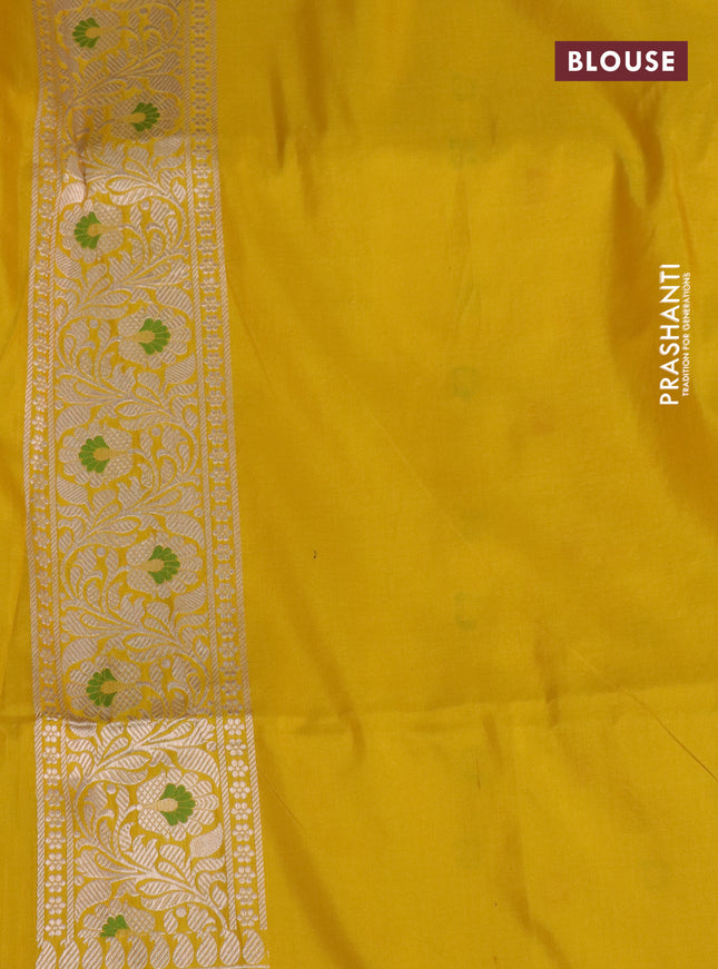 Pure banarasi uppada silk saree yellow with allover zari woven brocade weaves and zari woven border