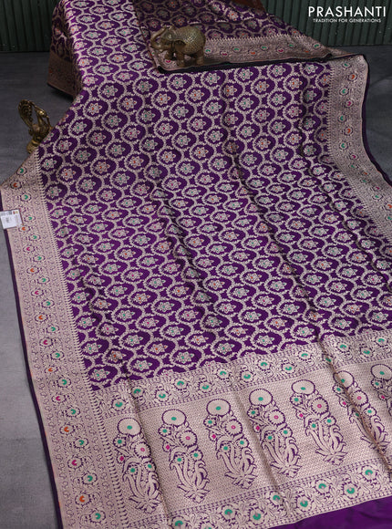 Pure banarasi uppada silk saree violet with allover zari woven brocade weaves and zari woven border