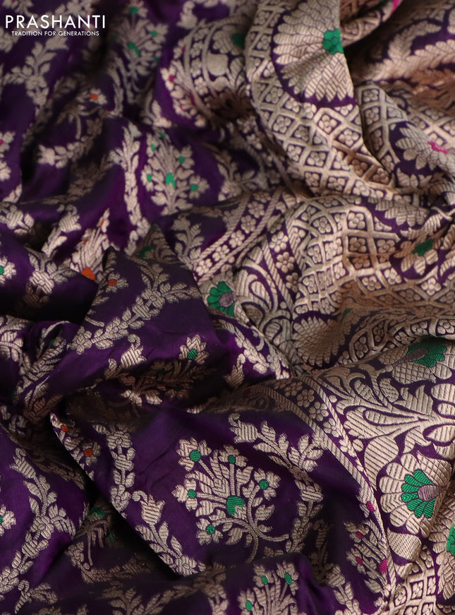 Pure banarasi uppada silk saree violet with allover zari woven brocade weaves and zari woven border