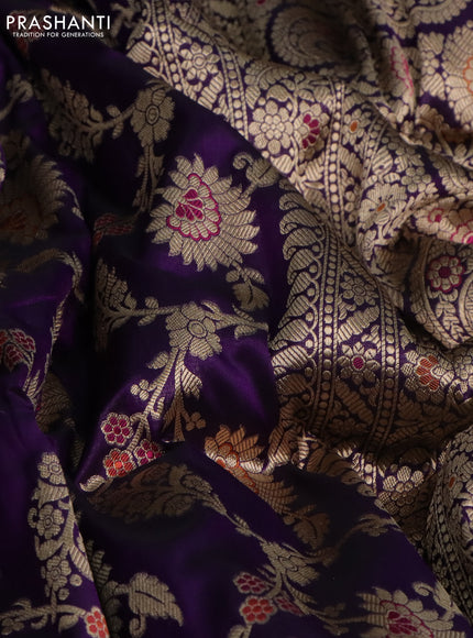 Pure banarasi uppada silk saree violet with allover zari woven brocade weaves and zari woven border