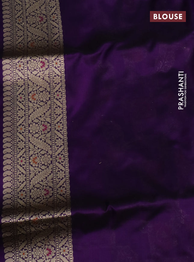 Pure banarasi uppada silk saree violet with allover zari woven brocade weaves and zari woven border