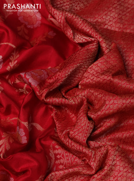 Pure banarasi uppada silk saree red with allover silver & gold zari weaves and zari woven border