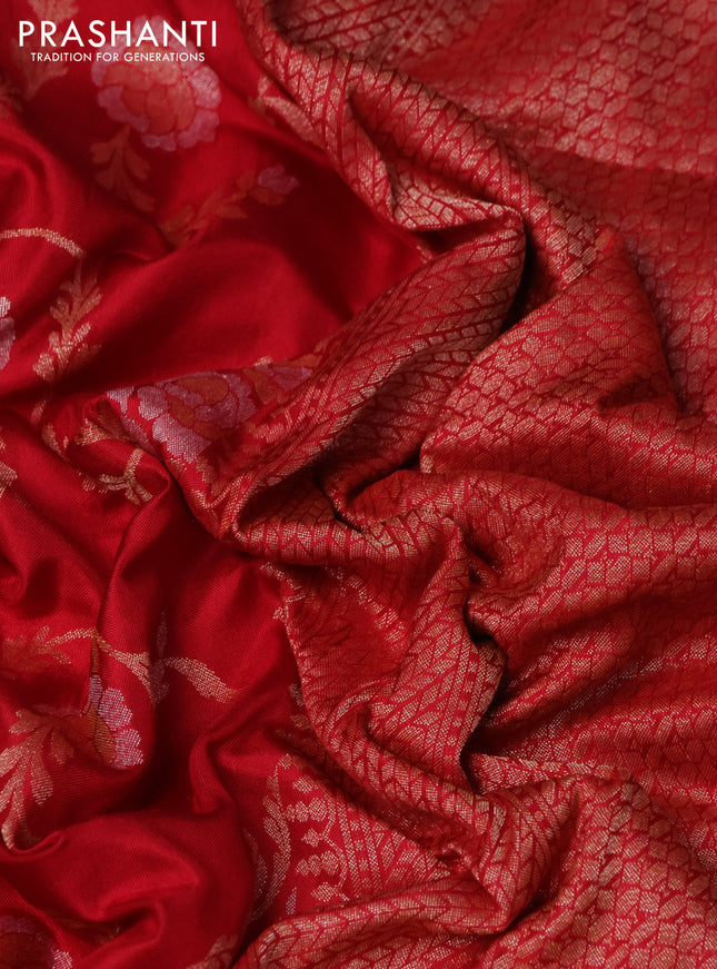 Pure banarasi uppada silk saree red with allover silver & gold zari weaves and zari woven border