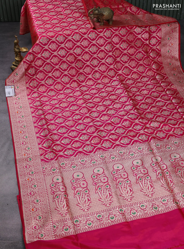 Pure banarasi uppada silk saree dual shade of pink with allover zari woven brocade weaves and zari woven border