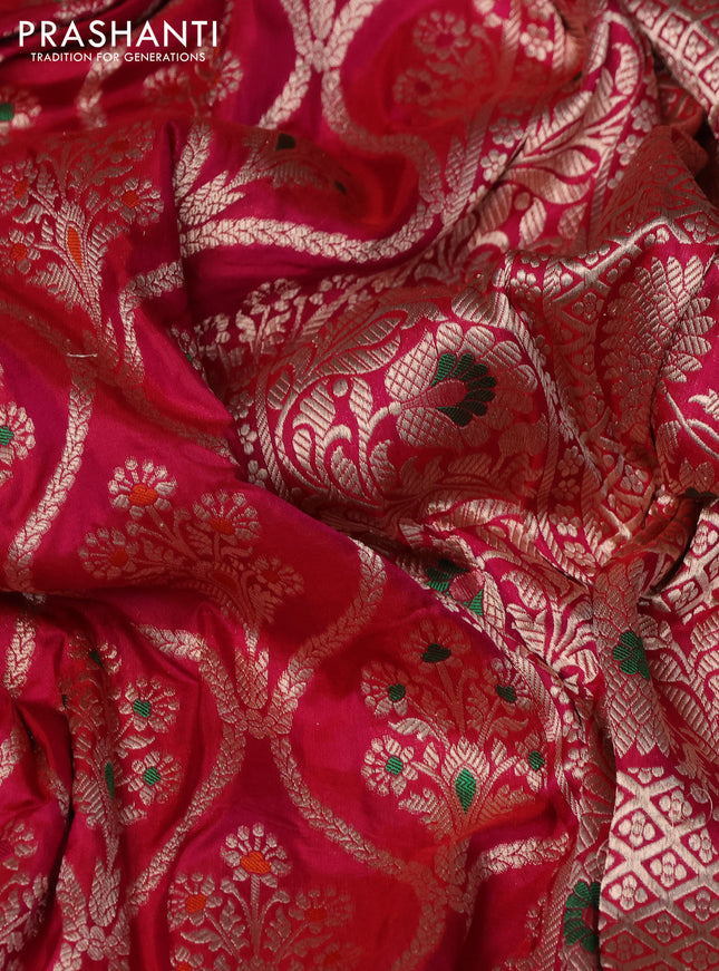 Pure banarasi uppada silk saree dual shade of pink with allover zari woven brocade weaves and zari woven border