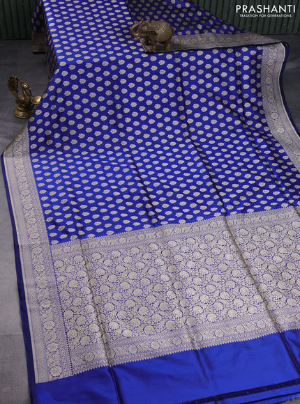 Pure banarasi uppada silk saree royal blue with allover zari woven butta weaves and zari woven border