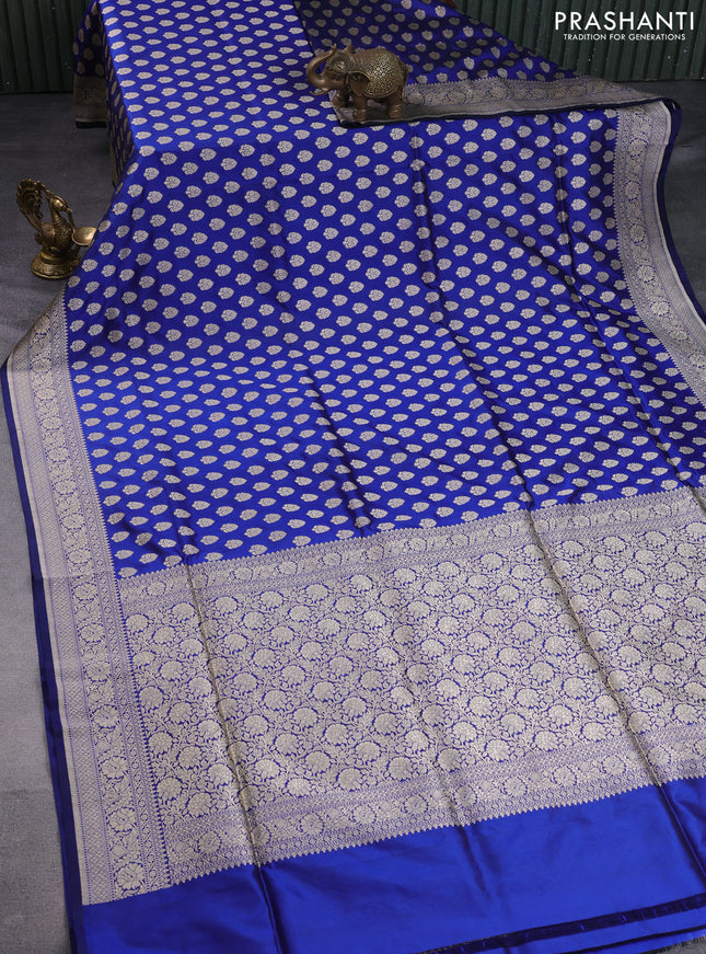 Pure banarasi uppada silk saree royal blue with allover zari woven butta weaves and zari woven border