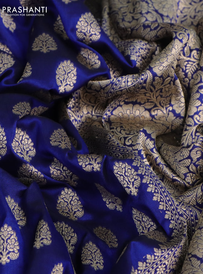 Pure banarasi uppada silk saree royal blue with allover zari woven butta weaves and zari woven border