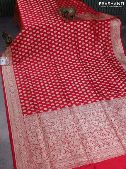 Pure banarasi uppada silk saree red with allover zari woven butta weaves and zari woven border