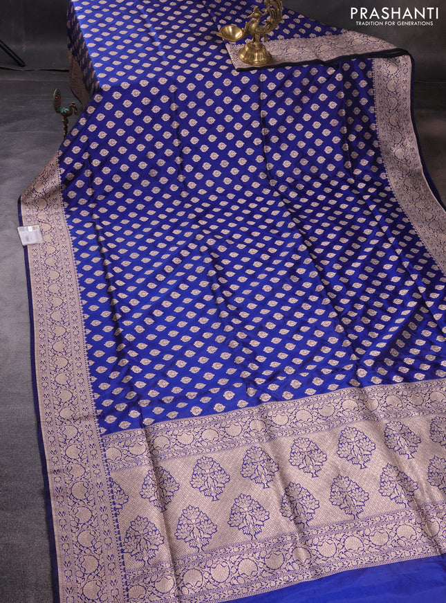 Pure banarasi uppada silk saree blue with allover zari woven butta weaves and zari woven border
