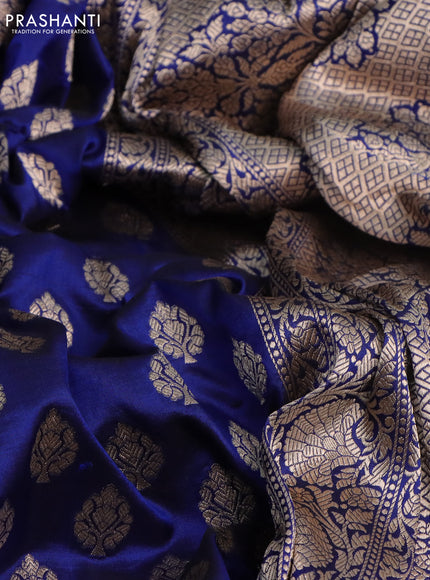 Pure banarasi uppada silk saree blue with allover zari woven butta weaves and zari woven border