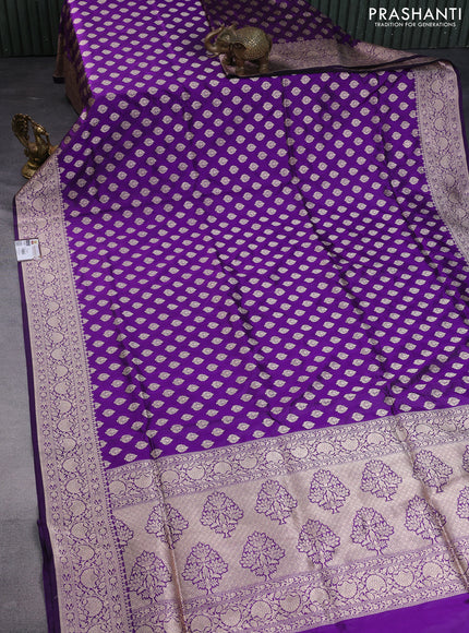 Pure banarasi uppada silk saree violet with allover zari woven butta weaves and zari woven border
